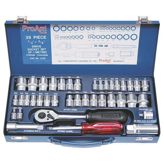 KC Tools 10100 by AOK 39 Piece 1/4″ & 3/8″ Drive Socket Set Metric / Imperial KC-10100