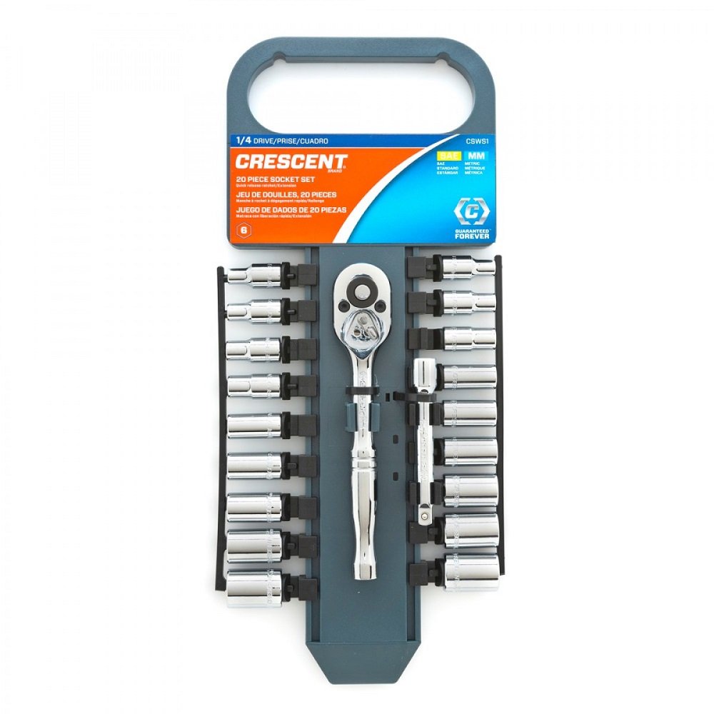 CRESCENT CSWS1 20 Piece 1/4″ Drive 6 Point SAE/Metric Socket Wrench Tool Set